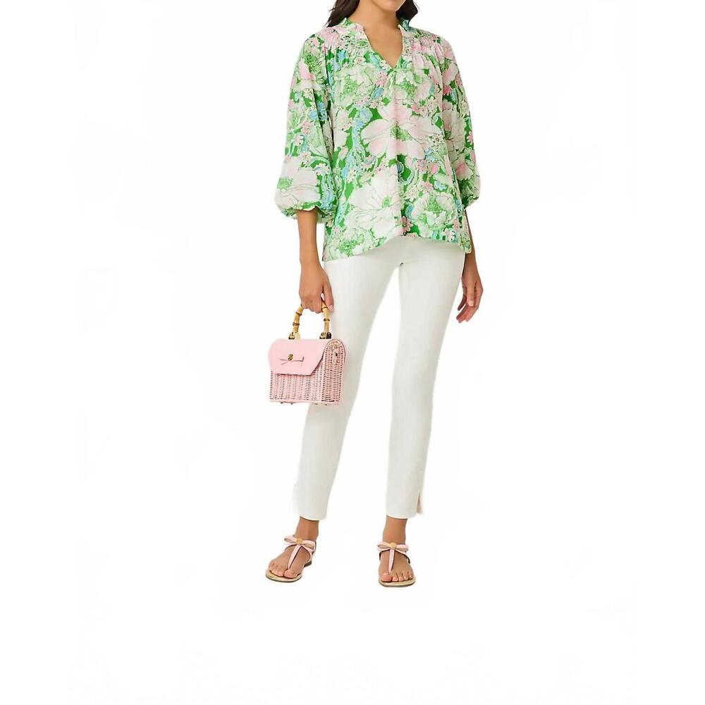 NEW LILLY PULITZER lourdes ruffle top in putting green poppyland - Picture 4 of 4